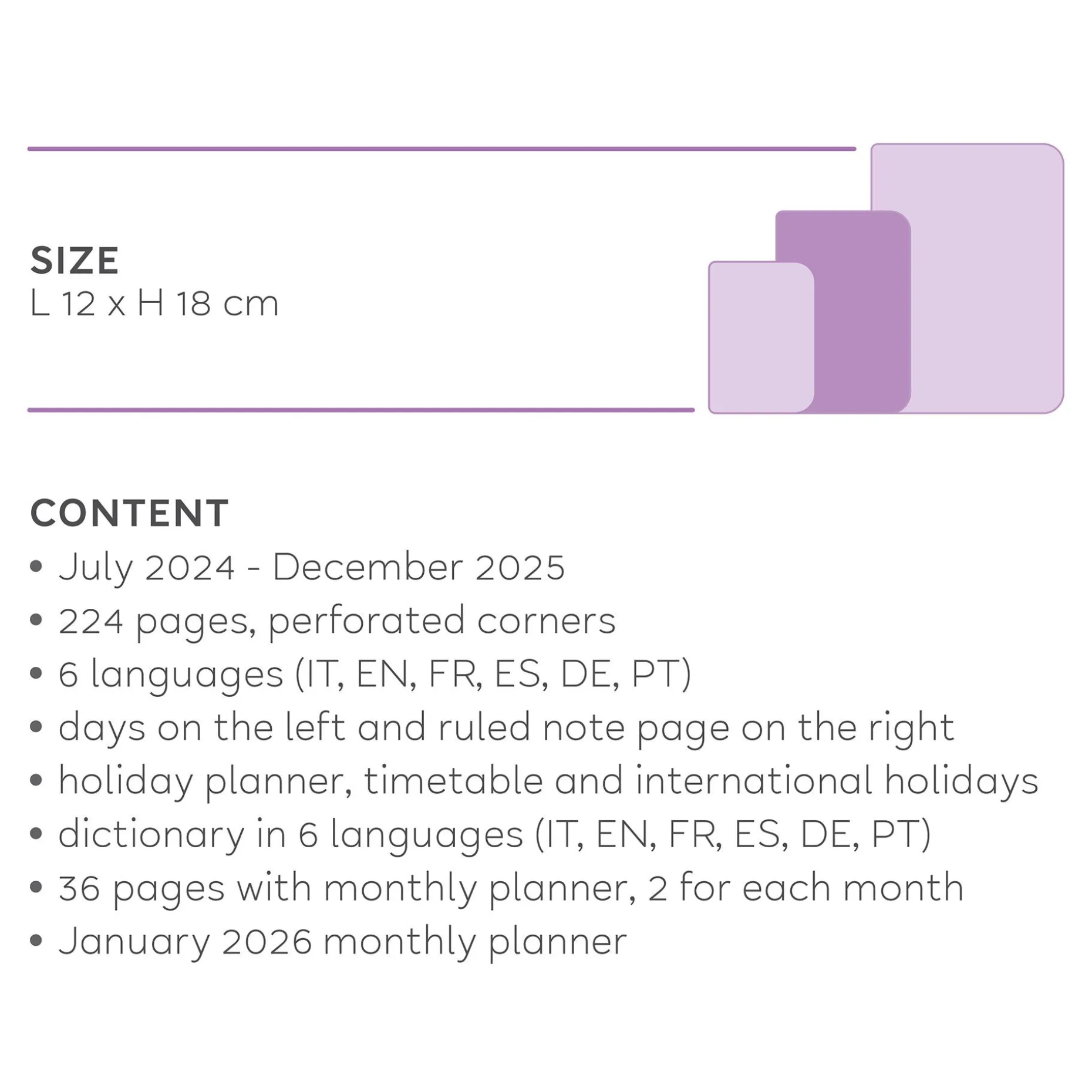 Agenda 18 Mois Semainier - Medium - Avec Section pour Notes - 2024/2025