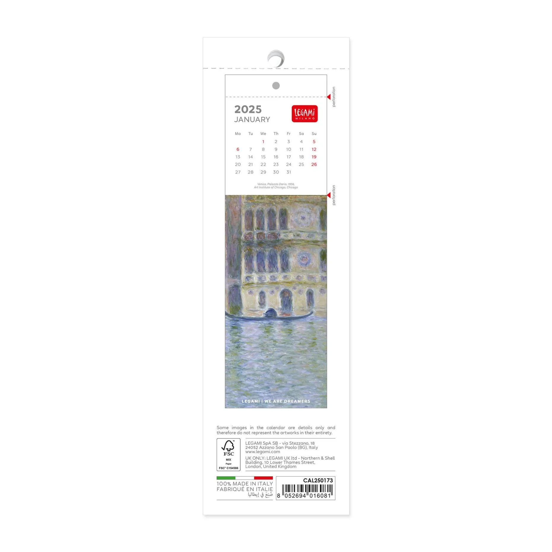 Calendrier Marque-Page 2025 - 5,5 x 18 cm