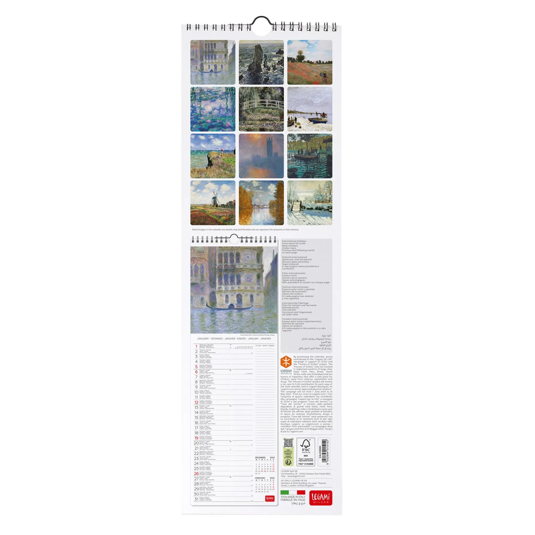 Calendrier Mural 2025 - 16 x 49 cm