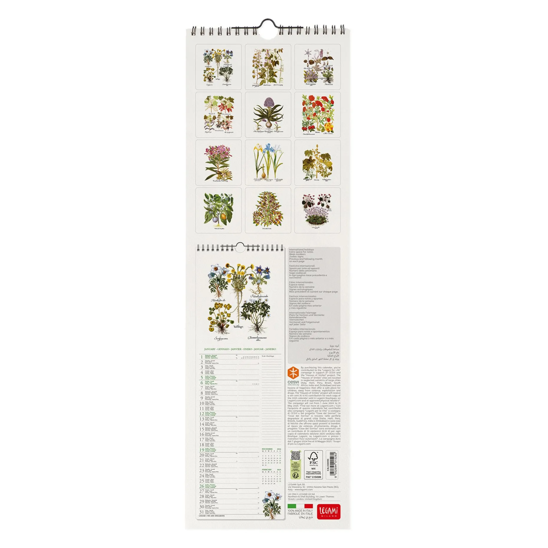 Calendrier Mural 2025 - 16 x 49 cm