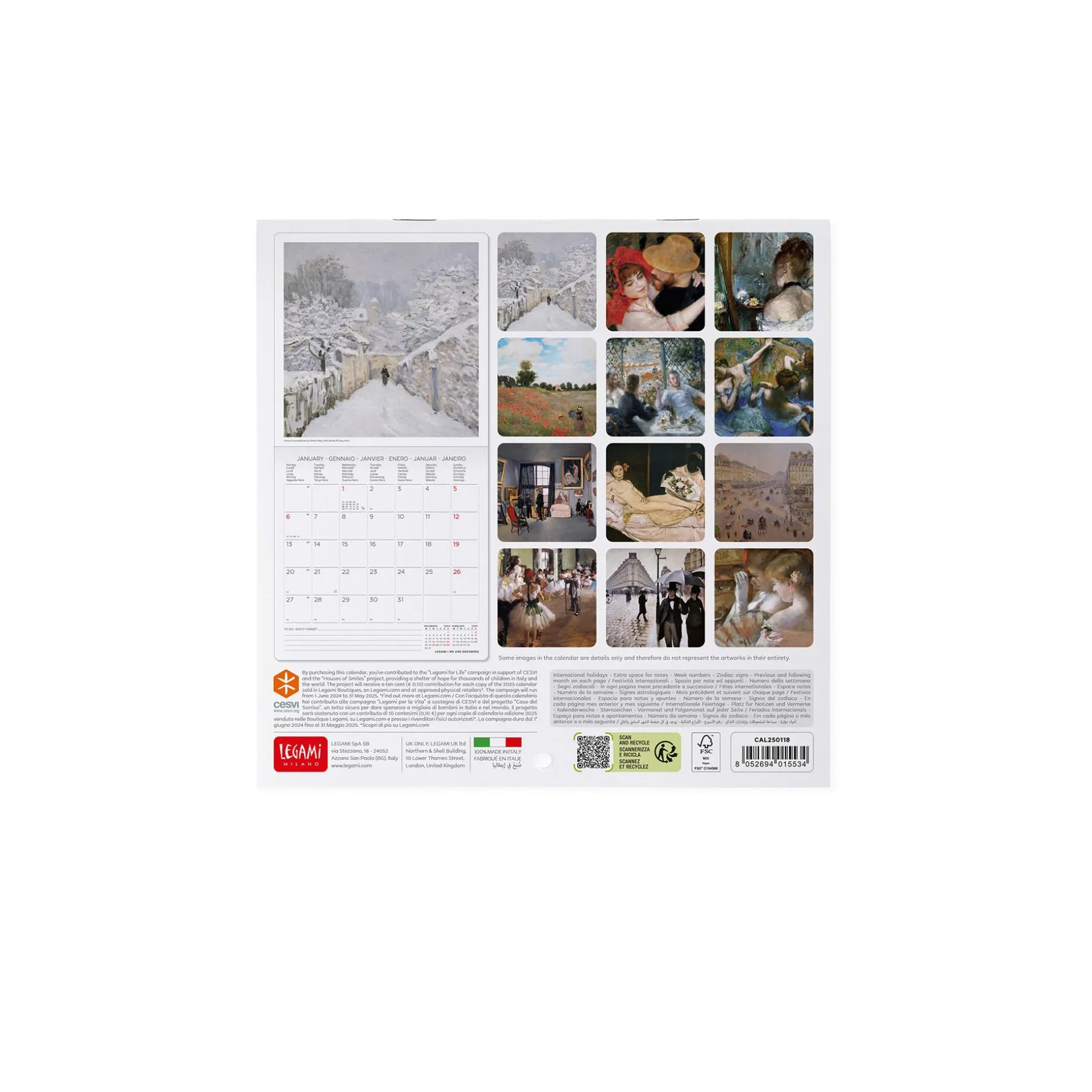 Calendrier Mural 2025 - 18 x 18 cm