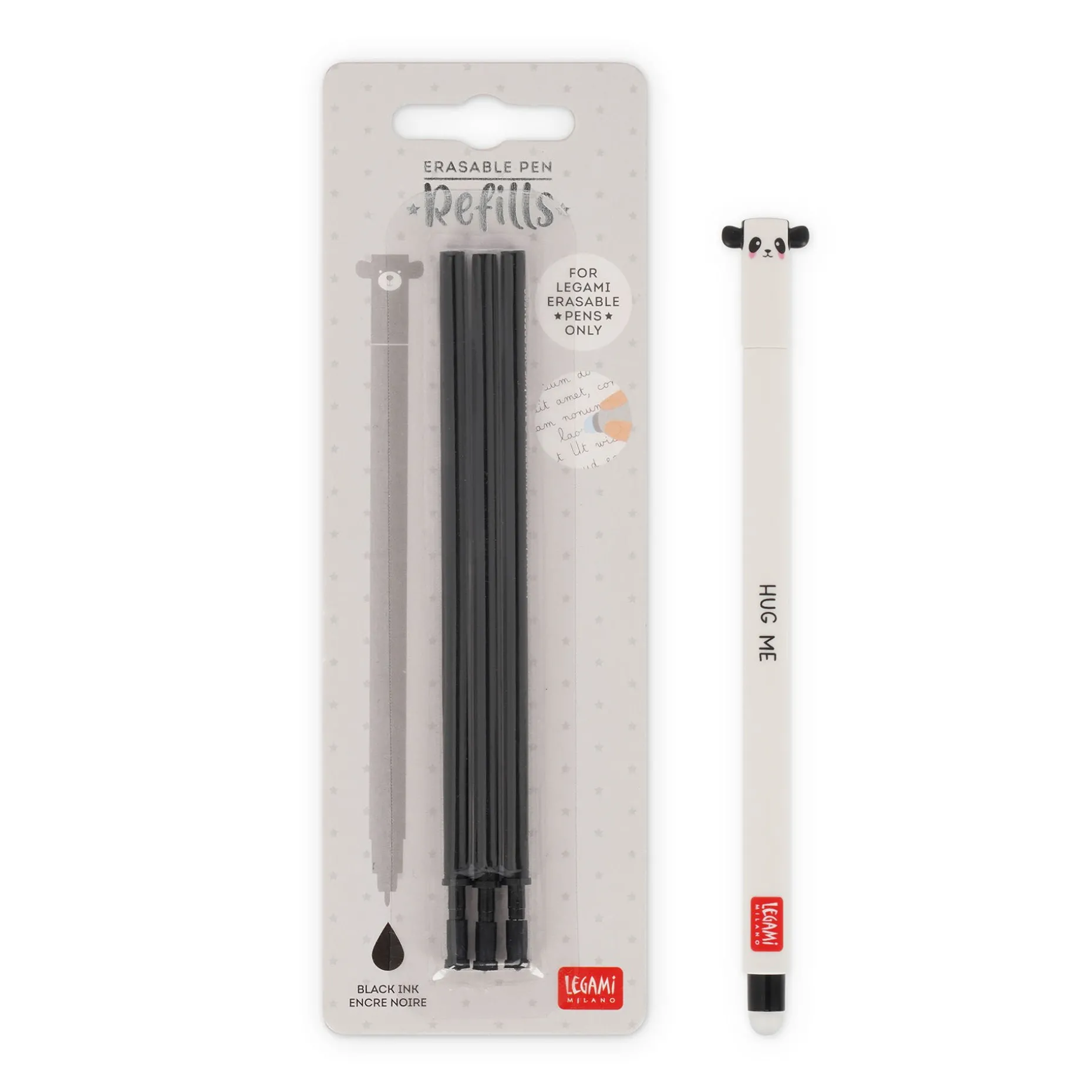 Set Stylo effaçable Panda et recharge noire
