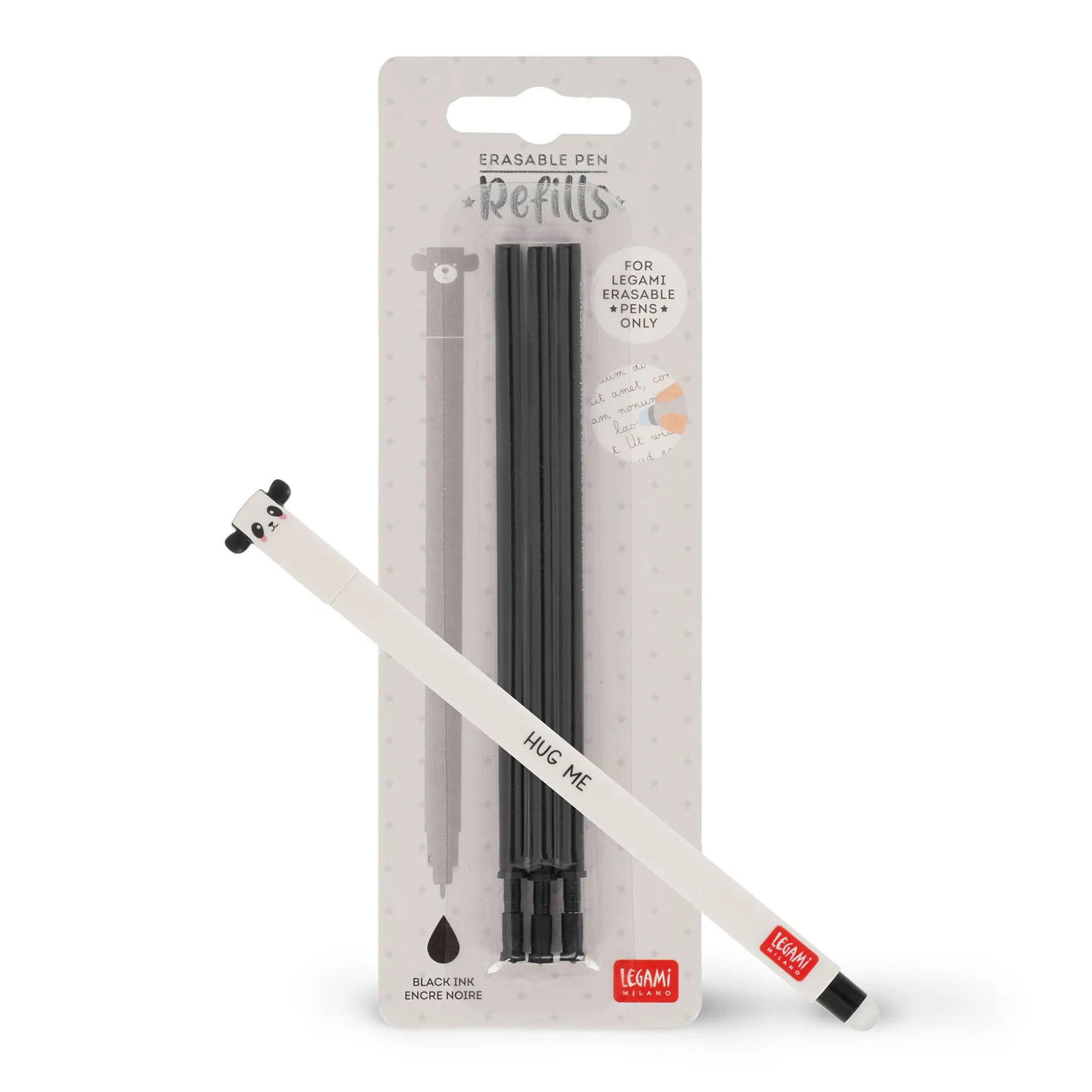 Set Stylo effaçable Panda et recharge noire