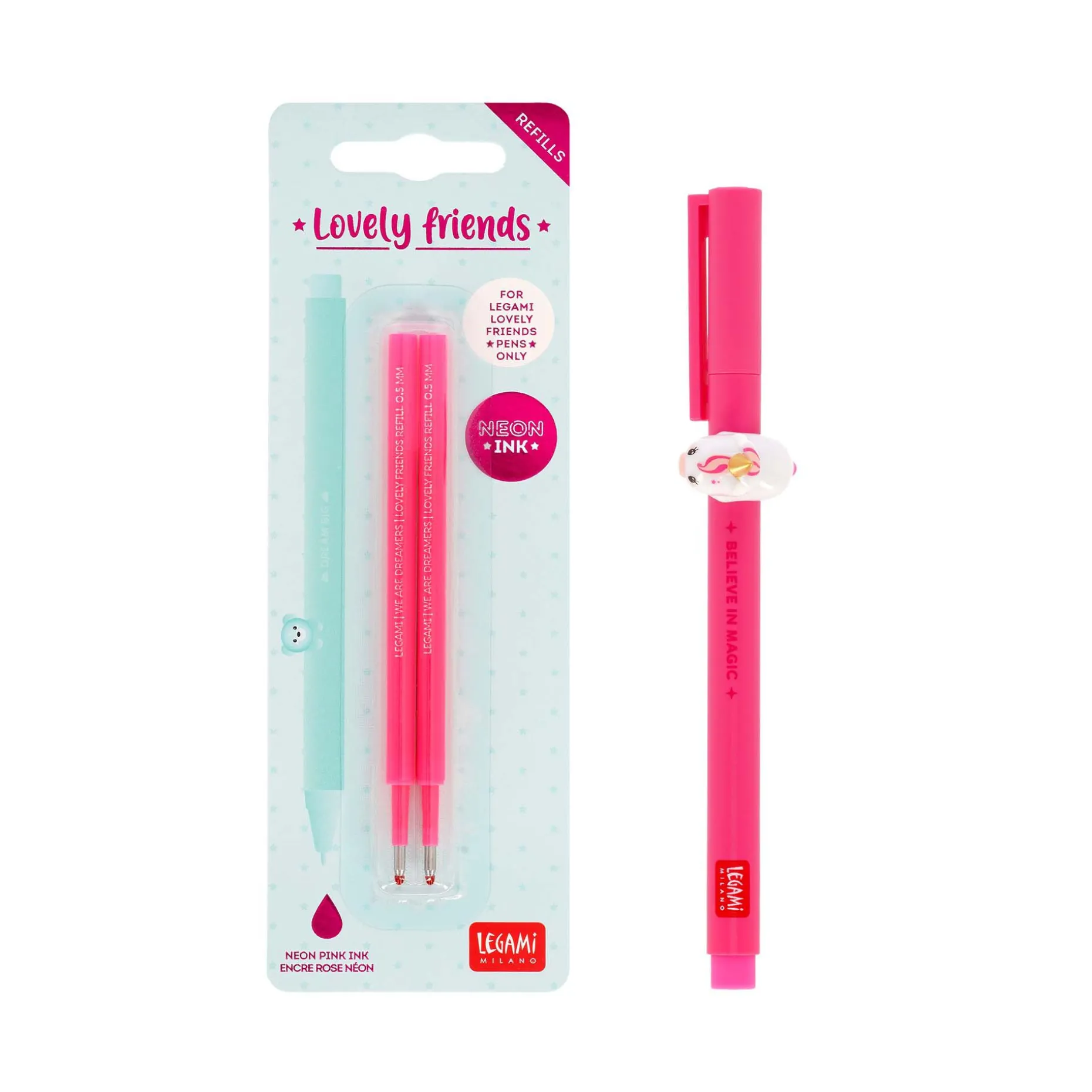 Set Stylo Lovely Unicorn et Recharge Rose Néon